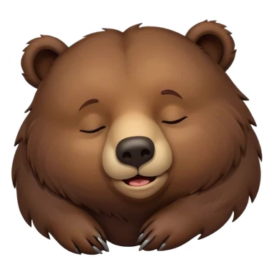 Meme-Worthy Cute Sleeping Grizzly Bear Portrait Emoji, Head resting peacefully with a contented smile, showcasing a massive, robust build and a luxuriously soft deep brown fur, eyes shut in a serene, restful nap, Simplified yet hilariously adorable features, highly detailed, glowing with a soft, drowsy light, high shine, relaxed and utterly lovable, stylized with an air of playful laziness, bright and heartwarming, soft glowing outline, capturing the essence of a comically sleepy grizzly, so meme-worthy it feels like it could instantly become the next viral sensation of adorable slumber! sticker