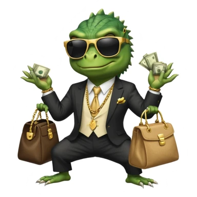 capitalist iguana banker godfather with black sunglasses breakdance with bag sticker