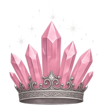 Change the crystal crown to be in light pink, adorned with silver details and a sparkling, magical aura. Keep the background transparent. sticker