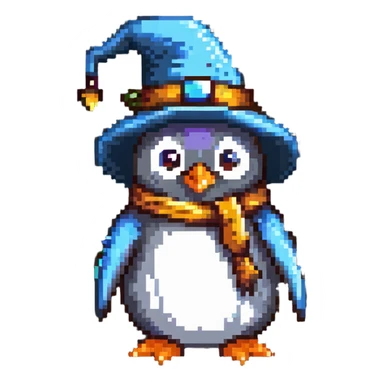 A penguin wizard with a long beard and pointed hat sticker
