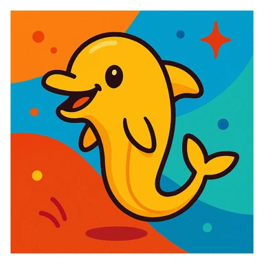 a tiny banana dolphin, smiling, simple cartoon, vibrant colors sticker