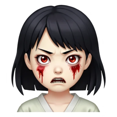 japanese zombie girl angry with side bangs and black hair sticker