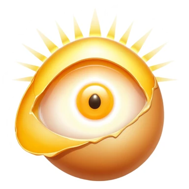 Glowing chicken and egg yolk emitting golden rays toward an ethereal eye and a section of regenerating skin. The eye brightens as the light touches it, while the skin shows visible renewal with a warm golden glow, illustrating vitamin A benefits. sticker