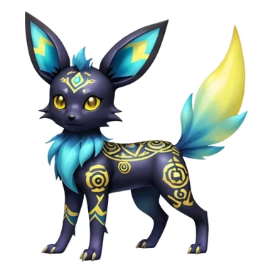 Shiny Exotic Badass Colorful Ethereal Royal Mysterious Gothic Umbreon-Jolteon-Noibat-Pokémon-Fakémon-hybrid-creature (full body) with pattern-markings sticker
