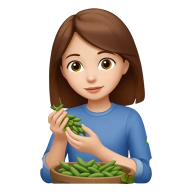 brown haired girl in garden picking green beans sticker