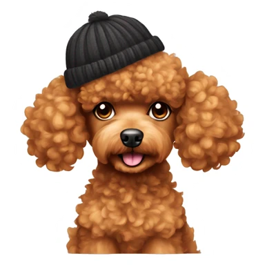 Fluffy amber color poodle with beanie sticker