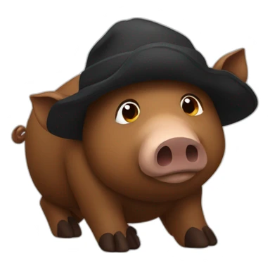 Really sad brown boar in a black winter hat sticker