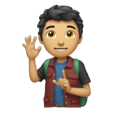 Student showing his hand fingers down to search box sticker