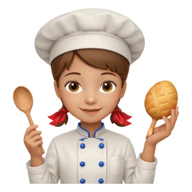 girl kid italian chef, uniform, holding toy sticker