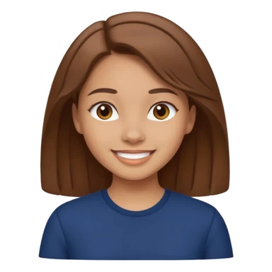 light skin girl with brown hair wearing a navy top, smiling sticker
