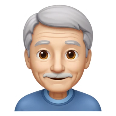 A 3D emoji in iOS emoji aesthetic style of an old man with gray hair, gentle wrinkles, kind smile, and soft eyes. Minimal white background, glossy Apple-style design, warm and friendly expression. sticker