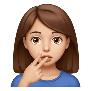 Emoji Fille cheveux long et brun yeux brun avec un doigt dans la bouche comme le truc baka sticker