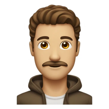 Guy with brown hair straight on right side, with a little square mustach on the top of the lip sticker