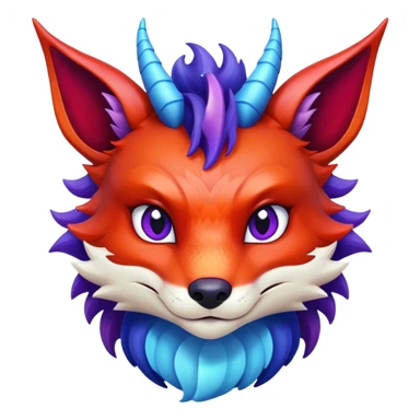 Fox dragon hybrid face front full body dark purple and blue and red sticker