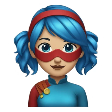 Girl with blue hair , blue eyes , red mask , and red costume , and two pony tails  sticker