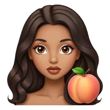 Glamourous, light brown skin tone, very beautiful girl, with big plump peach-beige lips, long long lashes, black wavy smooth long hair, straight parting hair, brown eyes sticker