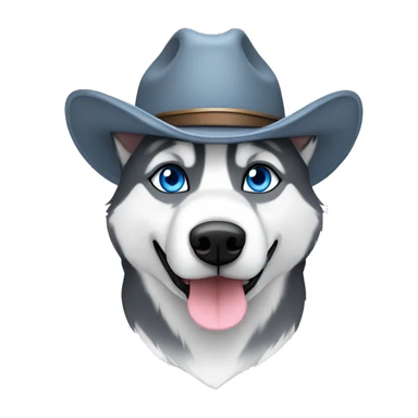 Gray Siberian Husky with blue eyes wearing a cowboy hat sticker