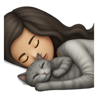Brunette girl  sleeping with grey cat  sticker
