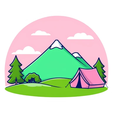 cute pink tent set up in a grassy meadow with trees sticker