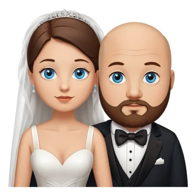 blue-eyed overweight bald man with a beard in a tux and brunette brown-eyed bride sticker