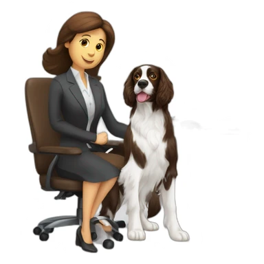 Springer spaniel with woman in office chair sticker