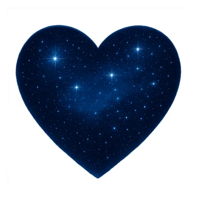 Add more stars to the midnight heart, keep the deep blue and black colors, glowing effect, no background. Maintain the style and glowing effect of the original image. sticker