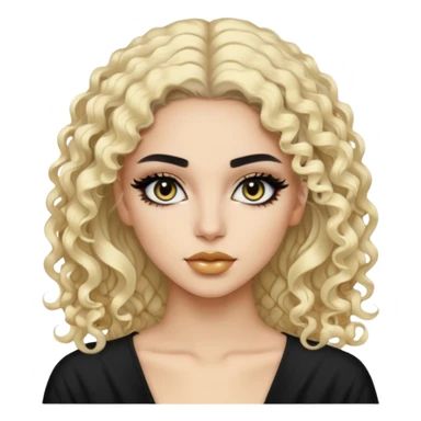 Pale Saudi beauty, pretty makeup baddie, black eyeliner, split dye leftside blonde rightside black curly hair sticker