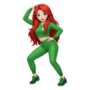 Red head lady twerking with long red hair and green 420 outfit sticker