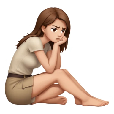 angry woman with brown hair sitting in profile on a floor hugging her knees avoiding conversation  sticker