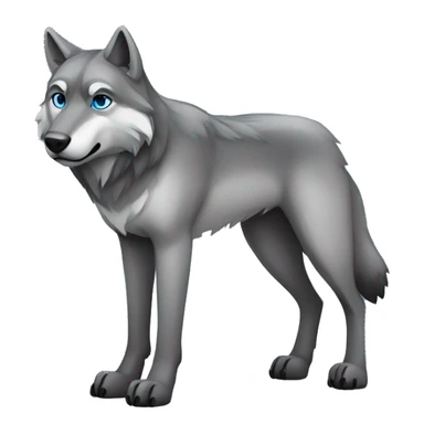 Full-body Grey wolf with black paws, black muzzle, black tail. with blue eyes. full body sticker