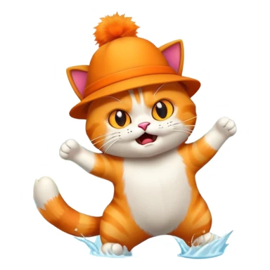 angry cat with a hat jumping into a lake sticker