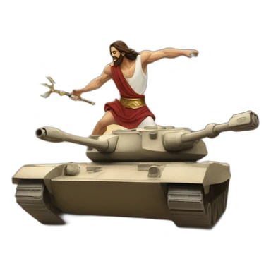 jesus fighting the zeus on tanks sticker