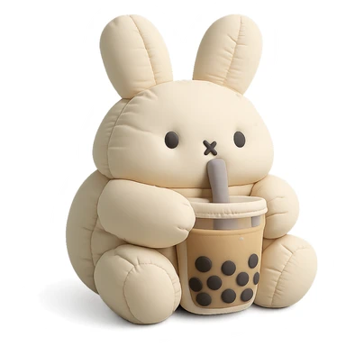 bubble tea bunny sipping boba with both paws, cushion style sticker