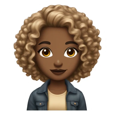 Curly dark brown hair, pointy nose, full lips without cupids bow, brown eyes, thick eyebrows and long lashes, light brown with golden tint skin tone  sticker