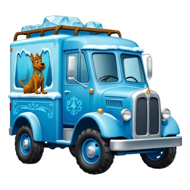 shiny crushed-dark-ice-blue crystal frozen Scooby Doo 1912 antique long-wheelbase cab over off-road trails low rider moving truck  sticker