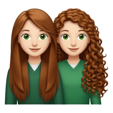 Two besties: 1: long ironed straight hair, green eyes 2: long curly brown hair, brown eyes sticker