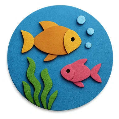 underwater ocean scene with fish, seaweed, and bubbles in vibrant colors in paper-craft style sticker