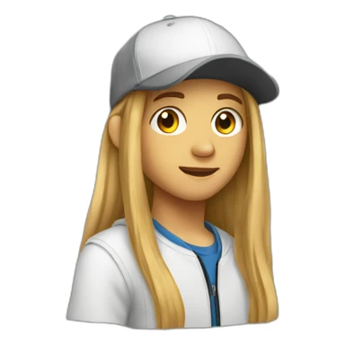 Teenager with long hair and a cap sticker
