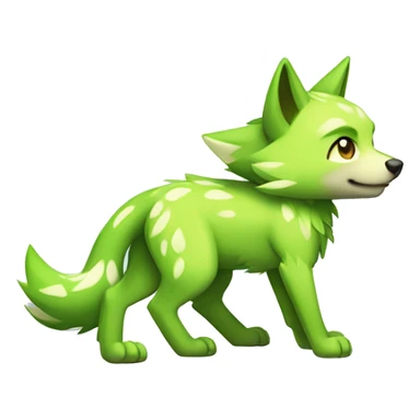Cute Shy Shiny Lime-Green Fakémon-Wolf-Pokémon with white and dark-green markings Full Body sticker