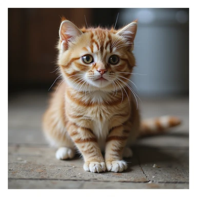 a realistic cat with strawberry patterned coat, exaggerated bushy eyebrows, and white toes, photorealistic, detailed, lifelike sticker