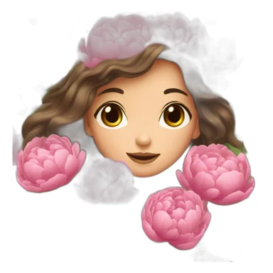 brunette girl smells flowers peonies sticker