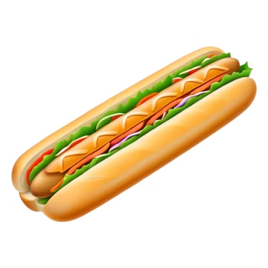 Banh Mi Cinematic Realistic Banh Mi Sandwich Dish Emoji, depicted as a simple, small baguette filled with fresh ingredients, rendered with crisp textures and vibrant, inviting lighting. sticker