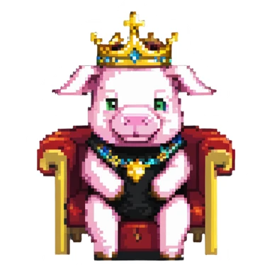 Minecraft style pig with a golden crown sitting on a throne, inspired by Technoblade sticker