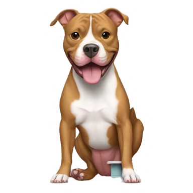 Pit bull at a sewing machine sticker