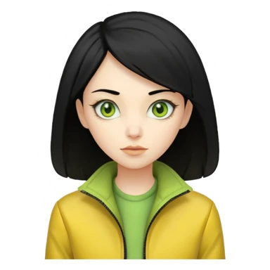 Lady Alien with yellow jacket, Half body, black hair. sticker