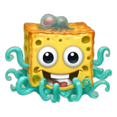 bob square pants on top of squid mollusk sticker