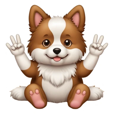 fluffy dog on wooden floor with middle fingers sticker