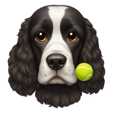 black cocker with brown eyebrow and a tennis ball sticker