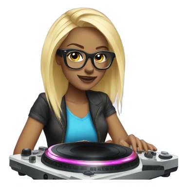 Female dj blue eyes blonde hair with turntables and glasses  sticker