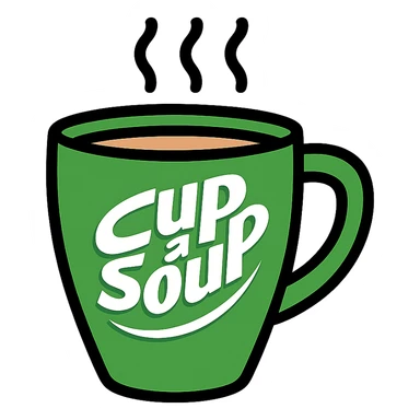 green cup with Cup A Soup branding, bold colors, outlined, suitable for an app icon sticker